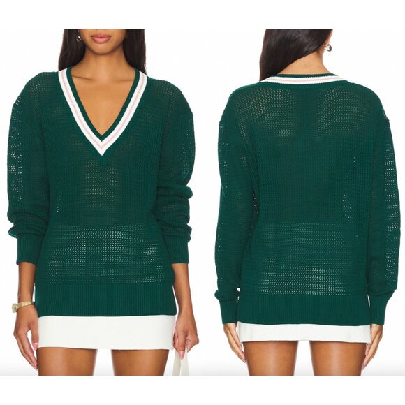 $118 Varley Green Open Knit Hadley Pullover Sweater size Large - Picture 1 of 9